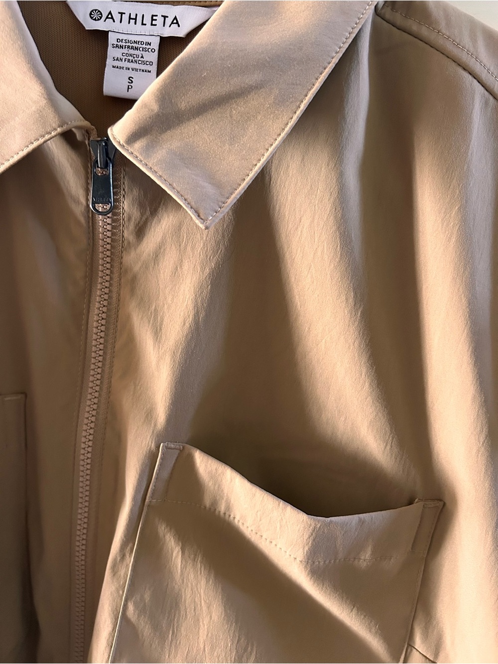 Athleta Camel Collared Zip-Front Drawstring Shirt Dress - Picture 5 of 6